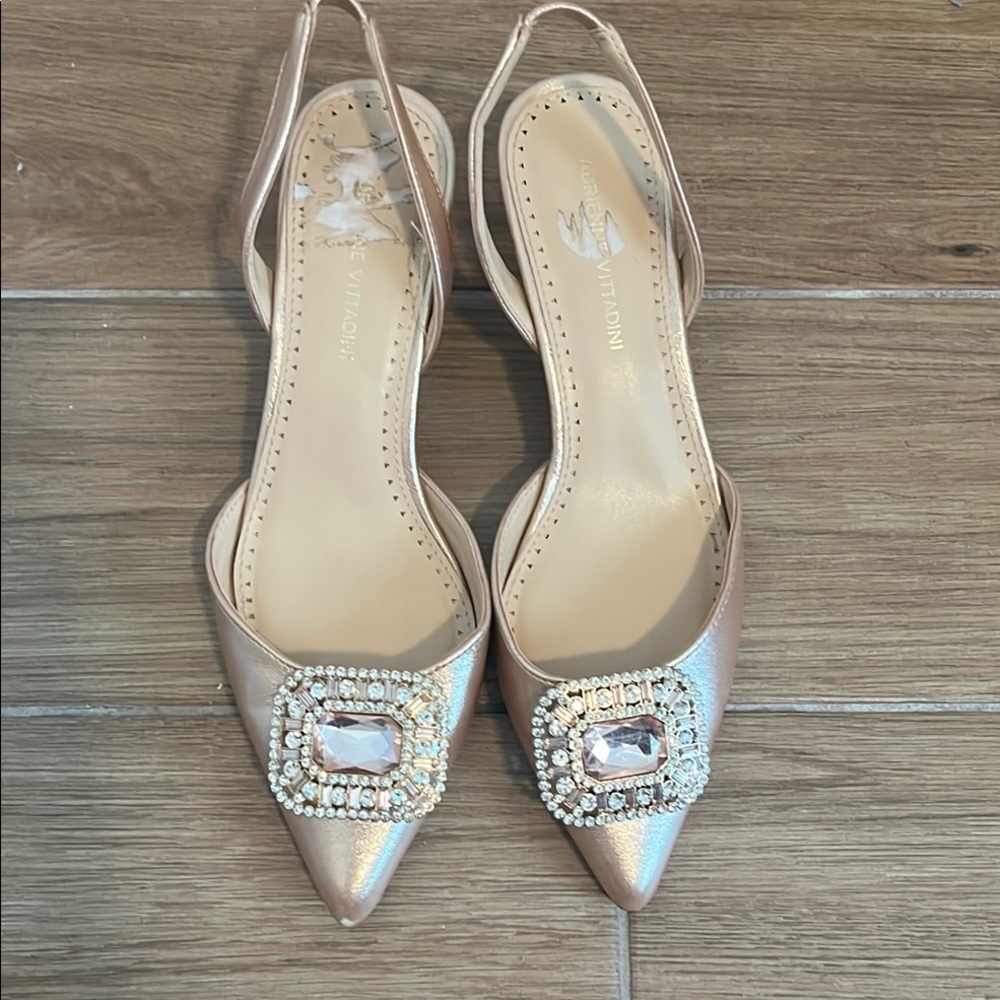 Adrienne Vittadini Gold Heels with Crystal Embellishment